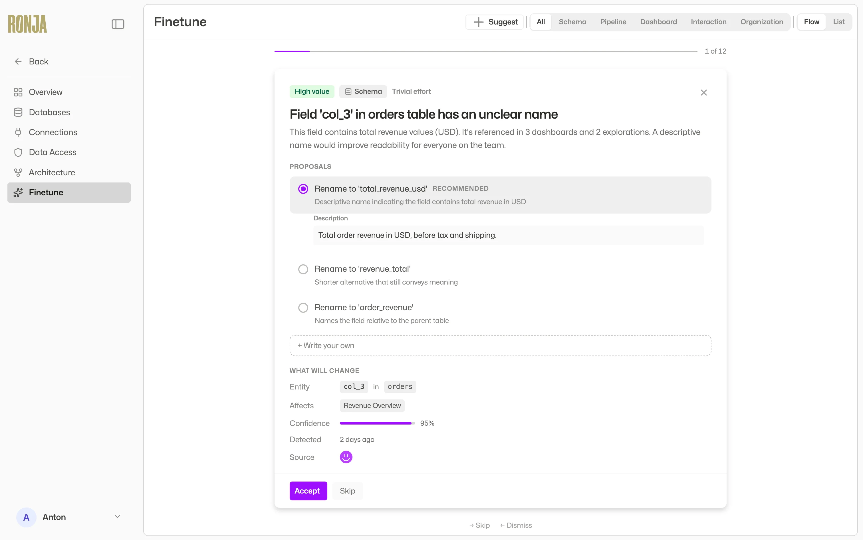 Ronja Finetune governance and review interface