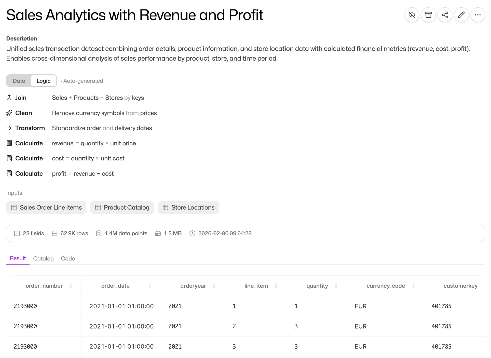 Ronja auto-generated table transformation logic