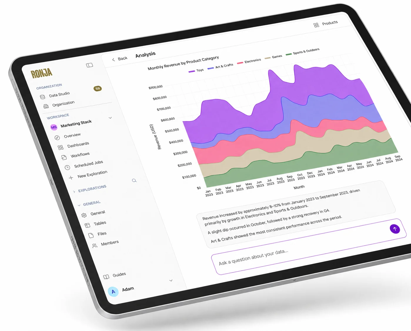 Ronja product interface on iPad